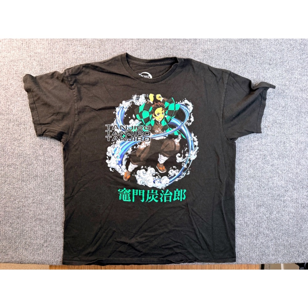Demon Slayer Tanjiro Graphic Tee Mens XL Black Cotton Anime Shirt Short Sleeve